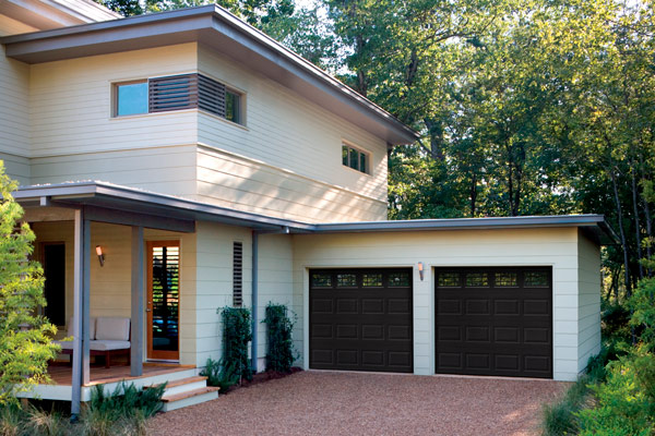 raised panel color garage doors with windows
