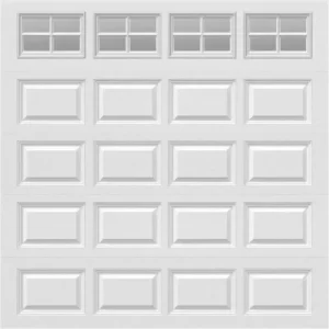 8x8 short panel white garage door with stockton windows