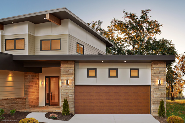 double car faux wood tone garage door